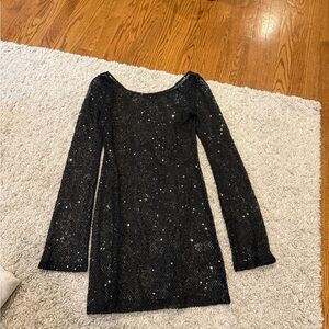 Good American Black Sequin Long Sleeve Dress